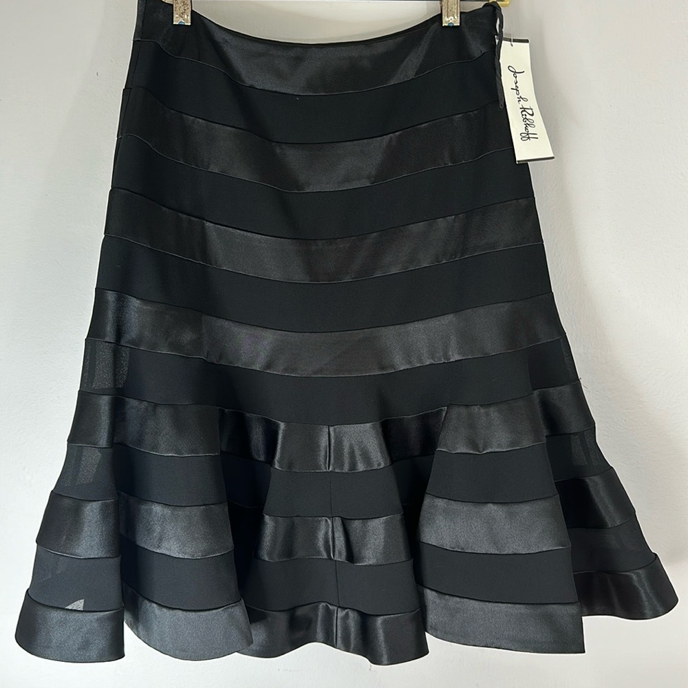 Joseph Ribkoff black satin / mess skirt size 6 NWT